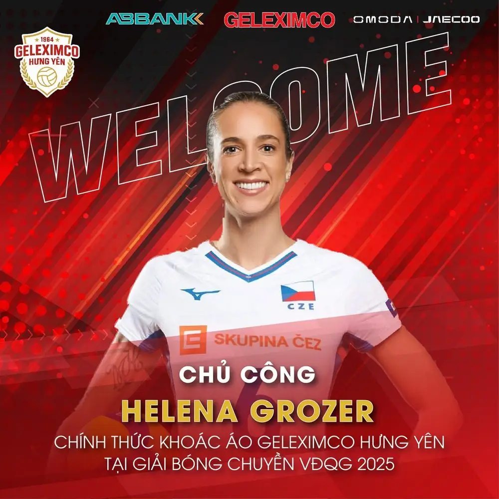 Chủ công tuyển CH Czech Helena Grozer gia nhập Geleximco Hưng Yên. Cô là 1 trong những ngoại binh của 16 CLB bóng chuyền nam và nữ thi đấu ở giai đoạn 2 giải VĐQG 2025